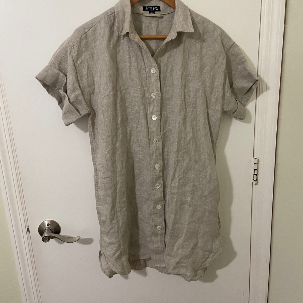 J. Crew | Women’s Linen Button-Up Short Sleeve Shirt Dress with Tie | Size Small